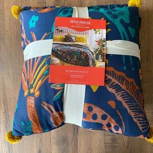 Opalhouse Navy Teal Orange Floral Accent Pillow with Yellow Tassels